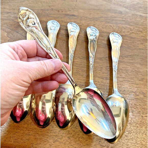 Purity Silverplate Tablespoon Serving Spoon set (6) Orchids Floral Art Nouveau - Picture 10 of 10